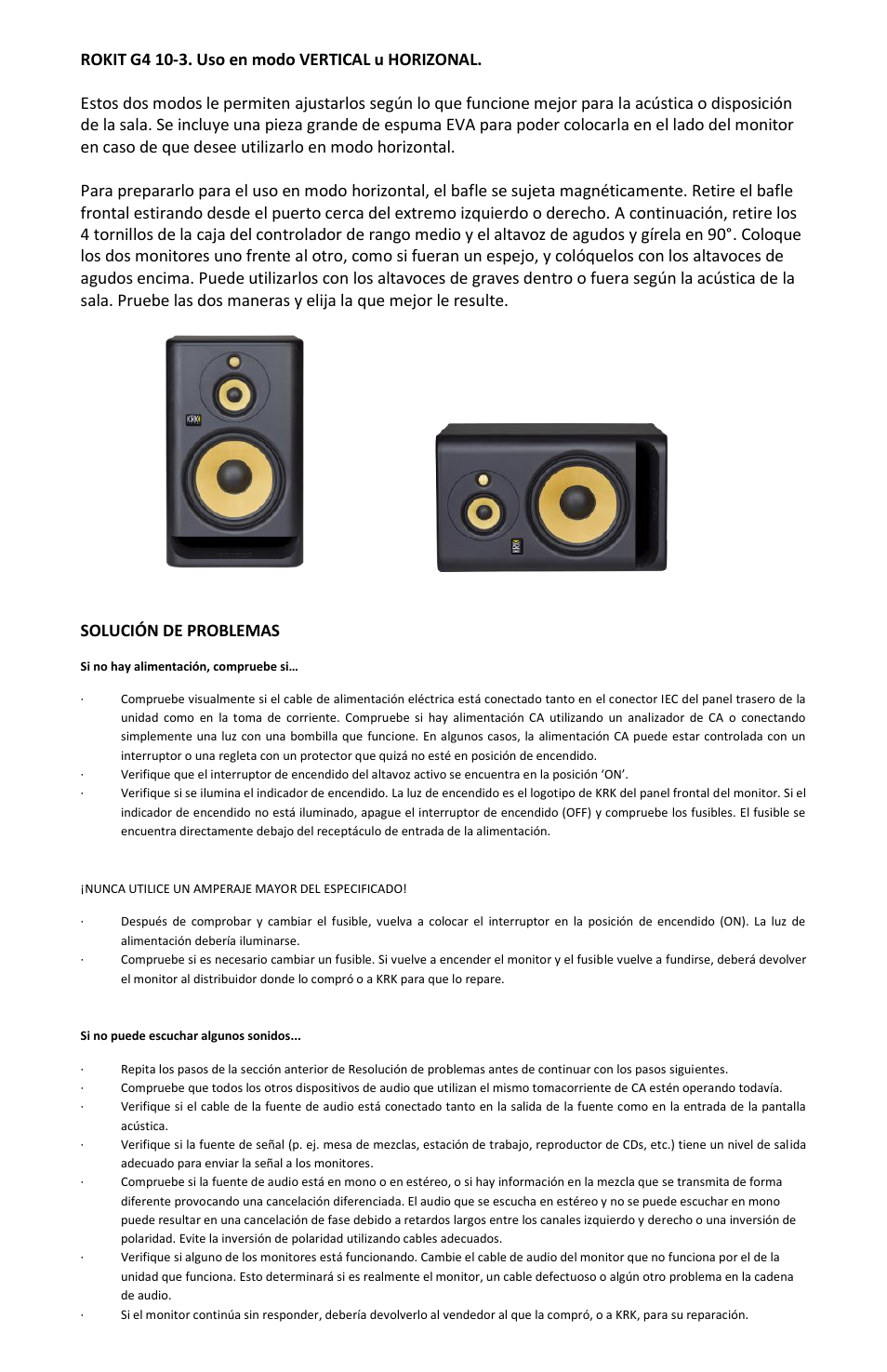 Solución de problemas | KRK ROKIT 5 G4 White Noise 5" 2-Way Active Studio Monitor (Single, White) User Manual | Page 10 / 37