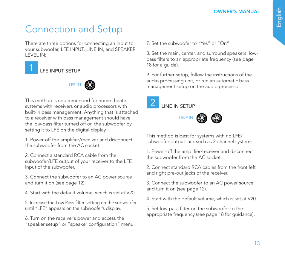 Connection and setup 1 | Definitive Technology 1x15"Longthrow Woofer and 2-15" Radiators (Black) User Manual | Page 13 / 59