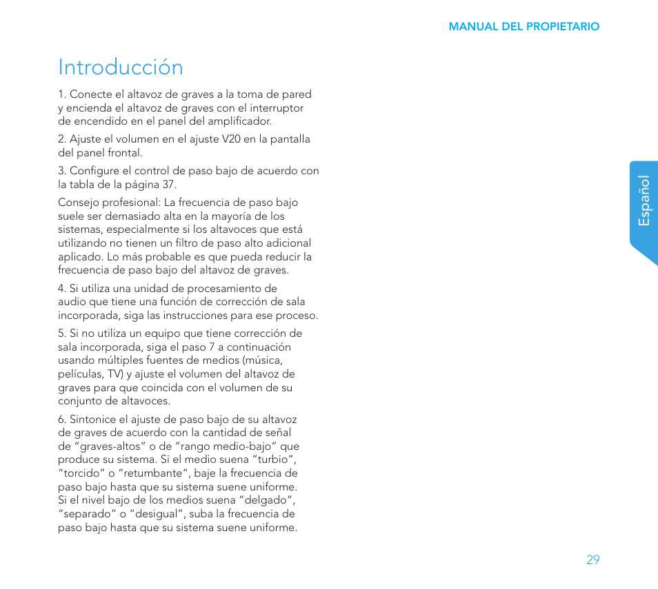 Introducción | Definitive Technology 1x15"Longthrow Woofer and 2-15" Radiators (Black) User Manual | Page 29 / 59