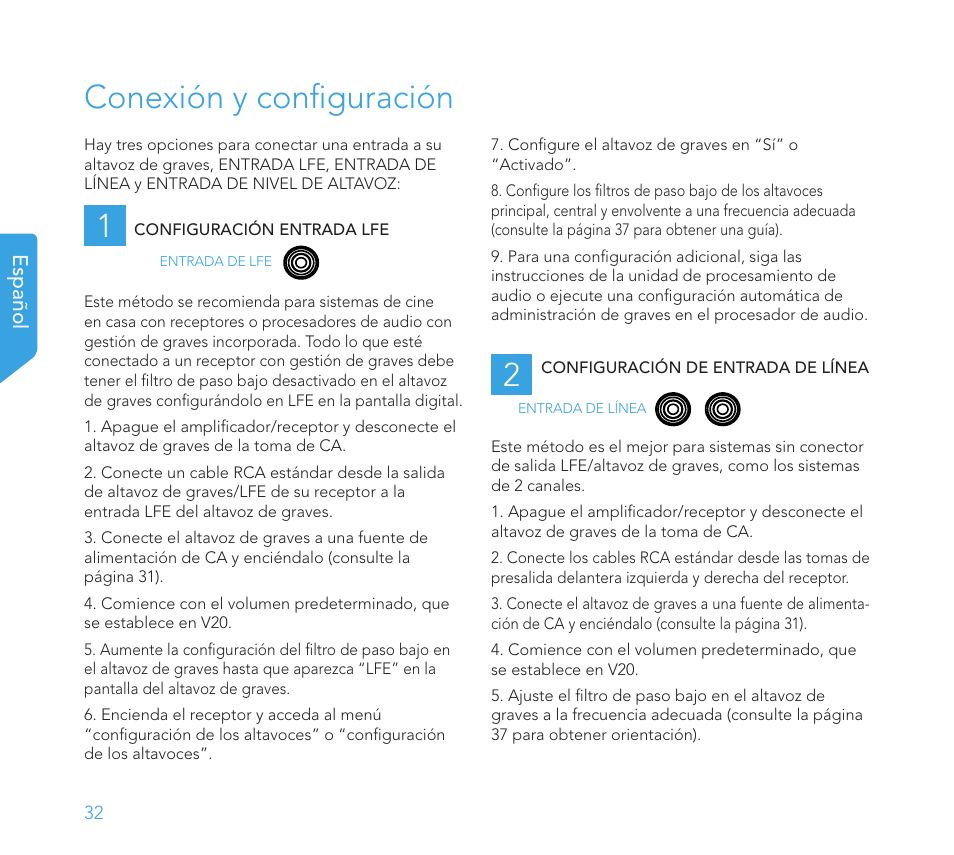 Conexión y configuración 1 | Definitive Technology 1x15"Longthrow Woofer and 2-15" Radiators (Black) User Manual | Page 32 / 59