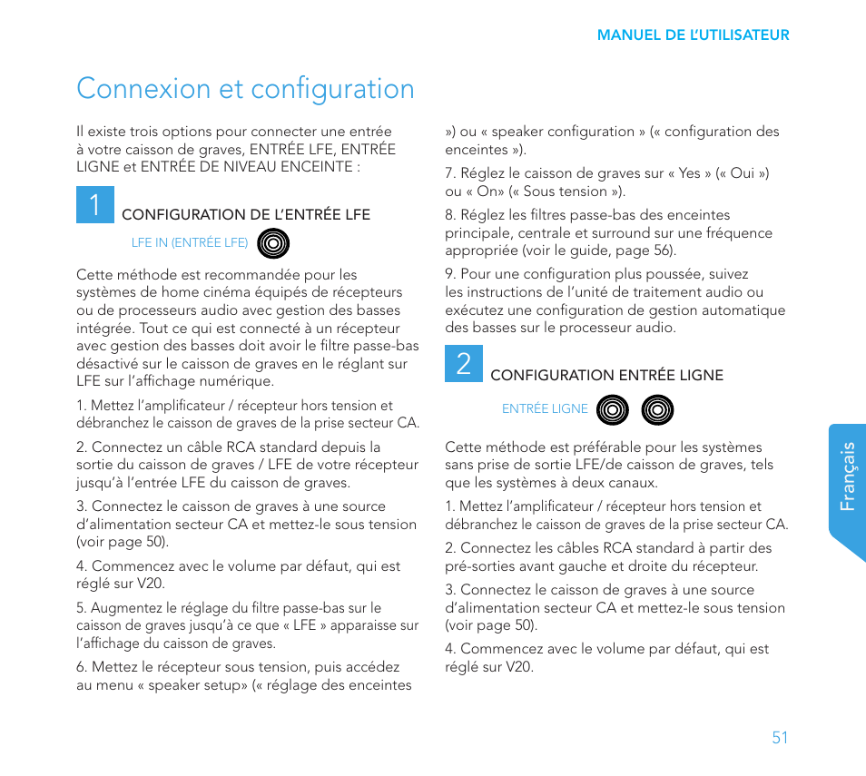 Connexion et configuration 1 | Definitive Technology 1x15"Longthrow Woofer and 2-15" Radiators (Black) User Manual | Page 51 / 59