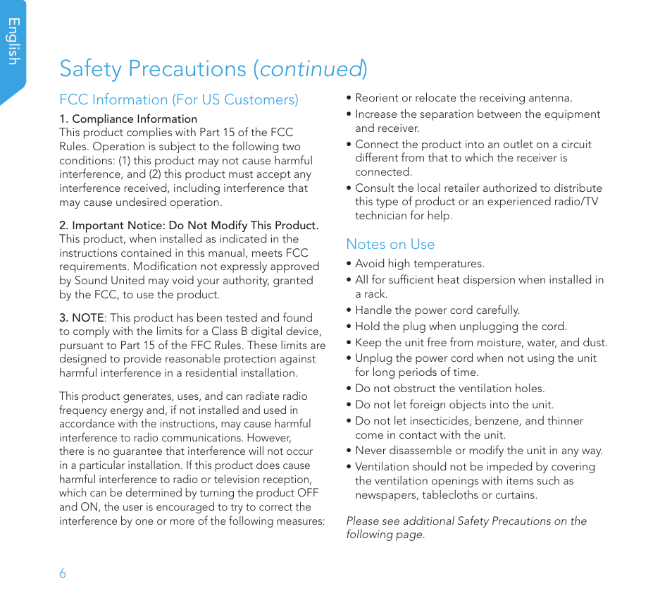 Safety precautions ( continued ) | Definitive Technology 1x15"Longthrow Woofer and 2-15" Radiators (Black) User Manual | Page 6 / 59