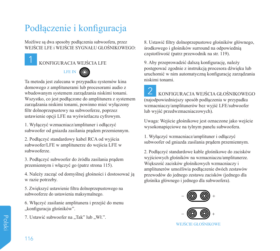 Podłączenie i konfiguracja 1, Polski | Definitive Technology 1x8"Longthrow Woofer and 2-8" Radiators (Black) User Manual | Page 117 / 138