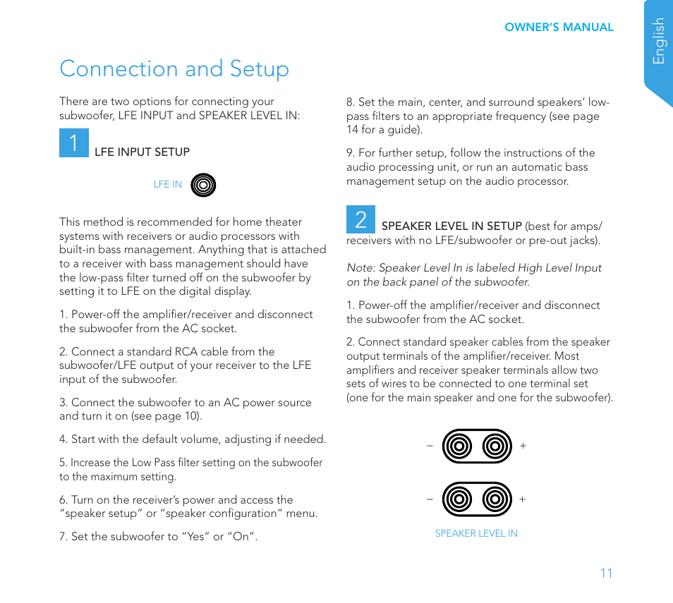 Connection and setup 1, English | Definitive Technology 1x8"Longthrow Woofer and 2-8" Radiators (Black) User Manual | Page 12 / 138