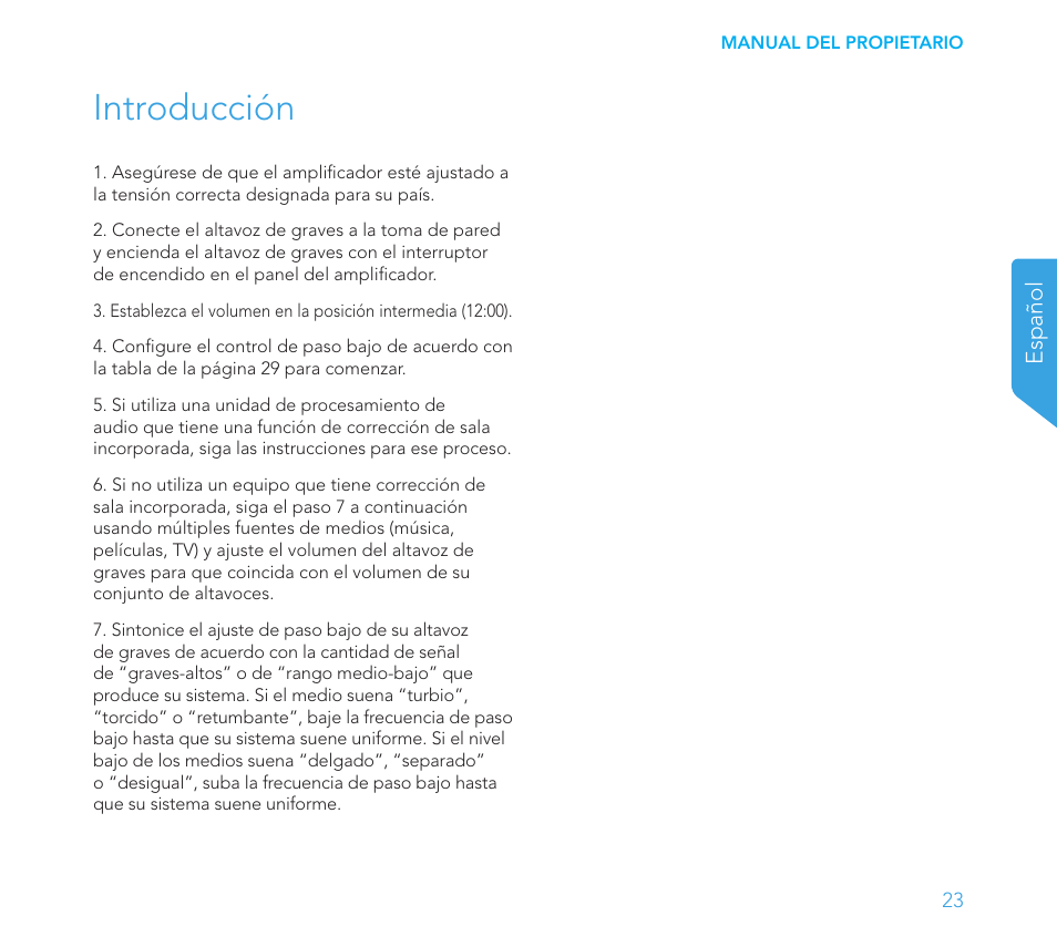 Introducción | Definitive Technology 1x8"Longthrow Woofer and 2-8" Radiators (Black) User Manual | Page 24 / 138