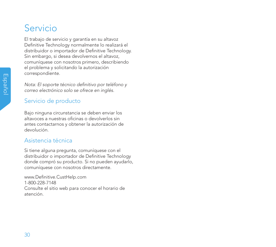 Servicio | Definitive Technology 1x8"Longthrow Woofer and 2-8" Radiators (Black) User Manual | Page 31 / 138