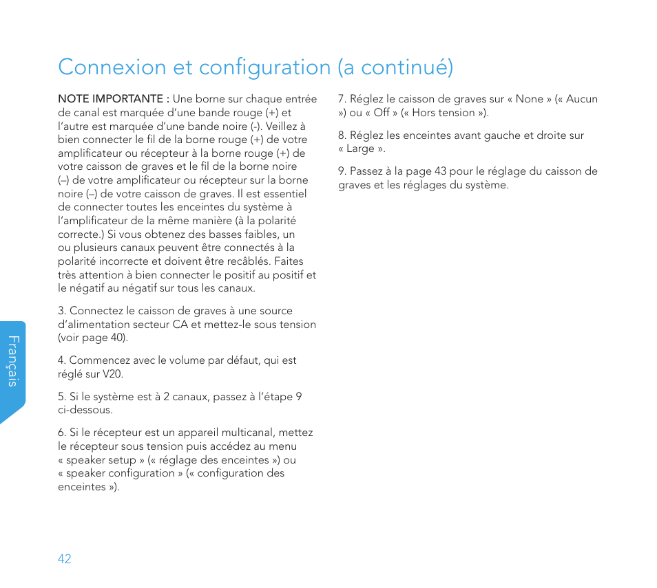 Connexion et configuration (a continué) | Definitive Technology 1x8"Longthrow Woofer and 2-8" Radiators (Black) User Manual | Page 43 / 138