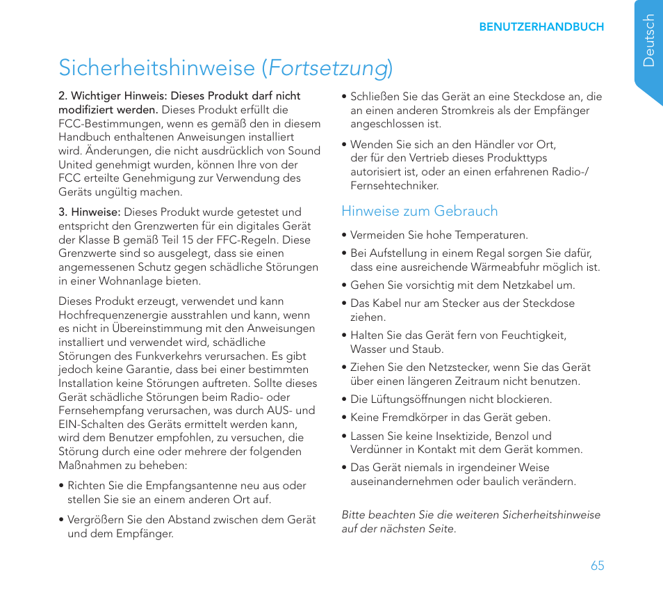 Sicherheitshinweise ( fortsetzung ) | Definitive Technology 1x8"Longthrow Woofer and 2-8" Radiators (Black) User Manual | Page 66 / 138
