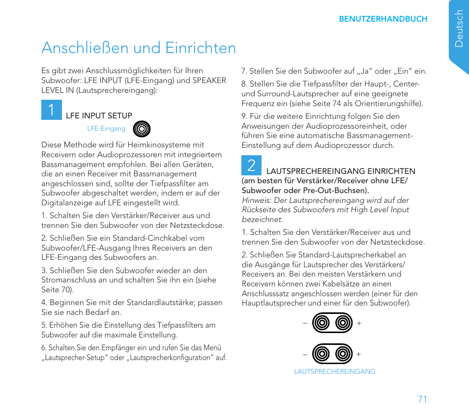 Anschließen und einrichten 1 | Definitive Technology 1x8"Longthrow Woofer and 2-8" Radiators (Black) User Manual | Page 72 / 138