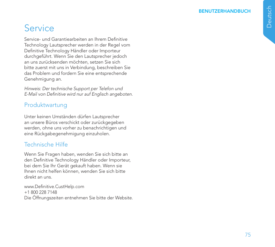 Service | Definitive Technology 1x8"Longthrow Woofer and 2-8" Radiators (Black) User Manual | Page 76 / 138