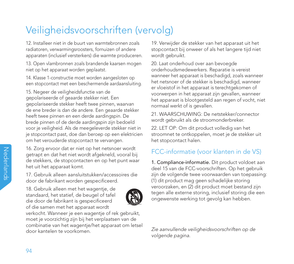 Veiligheidsvoorschriften (vervolg) | Definitive Technology 1x8"Longthrow Woofer and 2-8" Radiators (Black) User Manual | Page 95 / 138