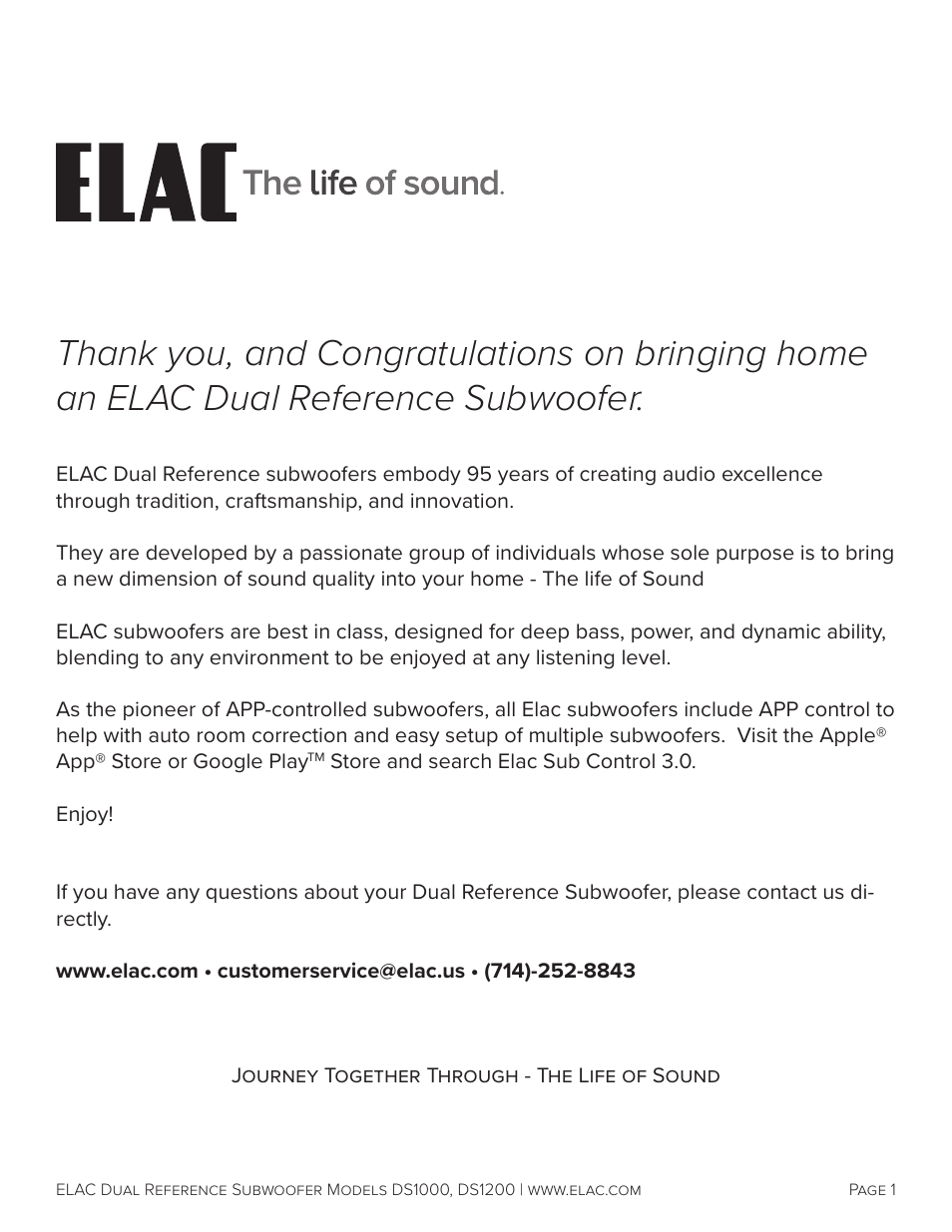Elac Varro Dual Reference DS1000 10" 2000W Subwoofer (Gloss Black) User Manual | Page 2 / 28