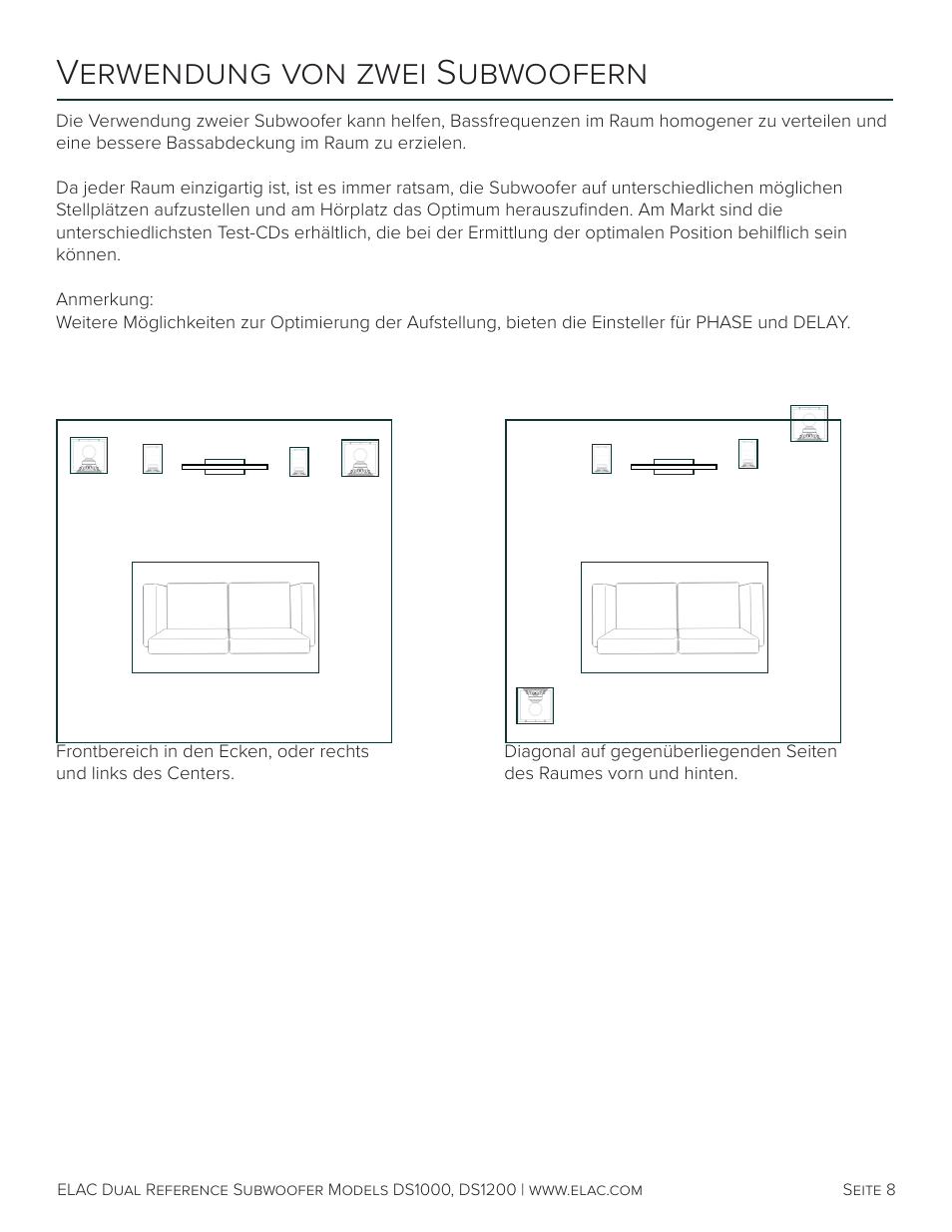 Verwendung von zwei subwoofern | Elac Varro Dual Reference DS1000 10" 2000W Subwoofer (Gloss Black) User Manual | Page 21 / 28