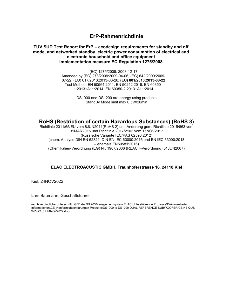 Erp-rahmenrichtlinie | Elac Varro Dual Reference DS1000 10" 2000W Subwoofer (Gloss Black) User Manual | Page 27 / 28