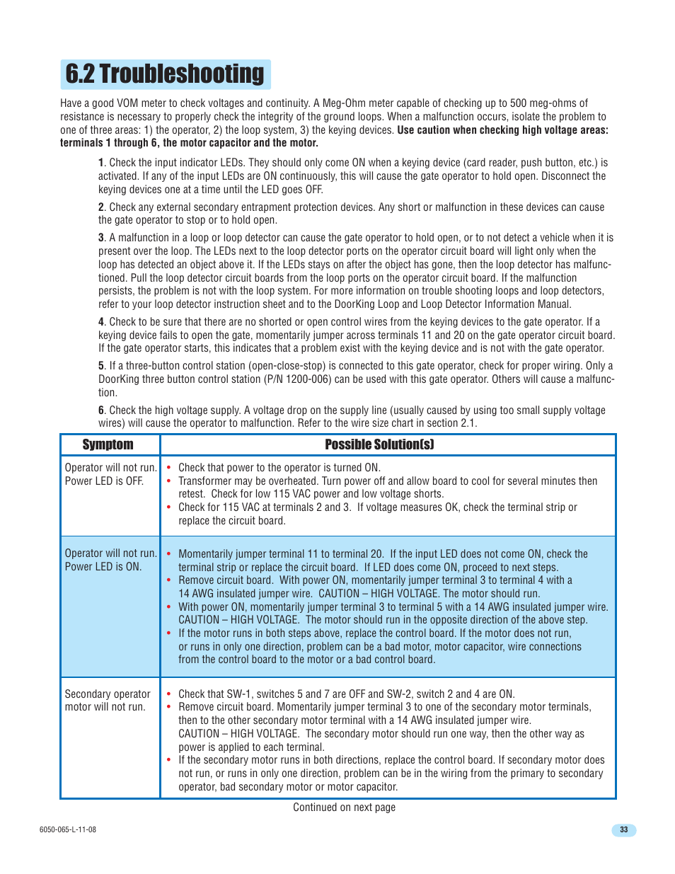 2 troubleshooting | DoorKing 6100 User Manual | Page 35 / 42