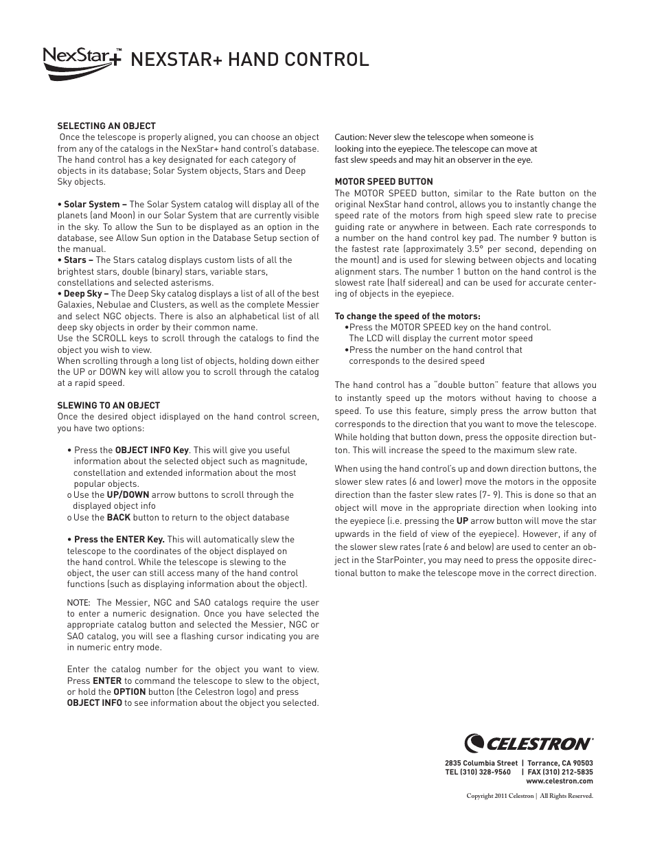 Nexstar+ hand control | Celestron CGX Equatorial 800 HD Telescope User Manual | Page 2 / 10