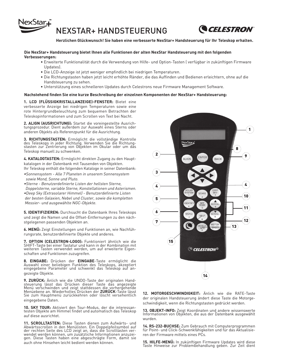 Nexstar_plus_hc_addendum_german, Nexstar+ handsteuerung | Celestron CGX Equatorial 800 HD Telescope User Manual | Page 5 / 10