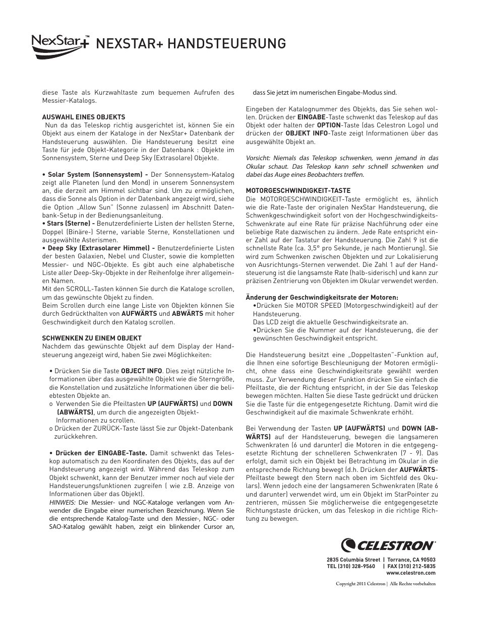 Nexstar+ handsteuerung | Celestron CGX Equatorial 800 HD Telescope User Manual | Page 6 / 10