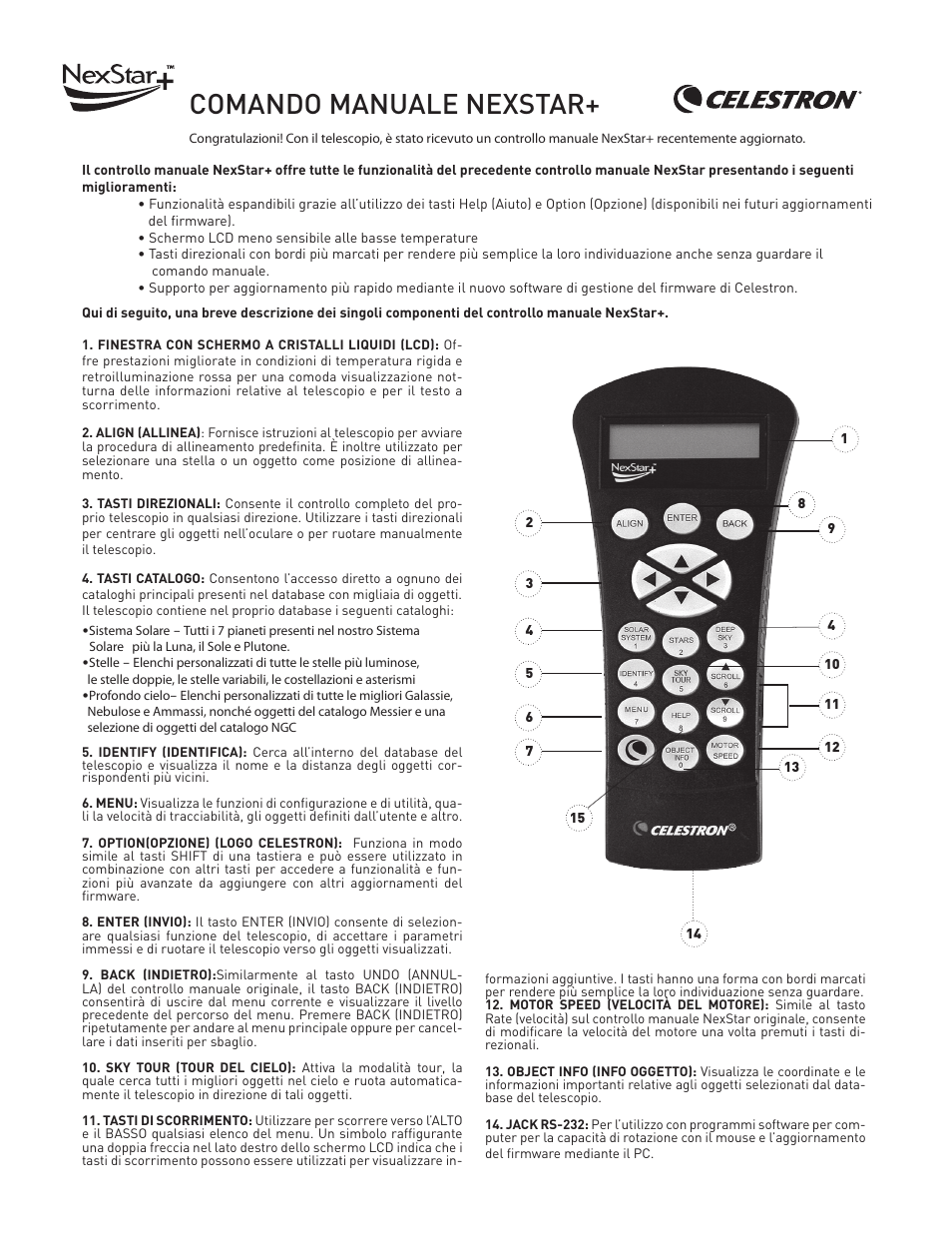 Nexstar_plus_hc_addendum_italian, Comando manuale nexstar | Celestron CGX Equatorial 800 HD Telescope User Manual | Page 7 / 10