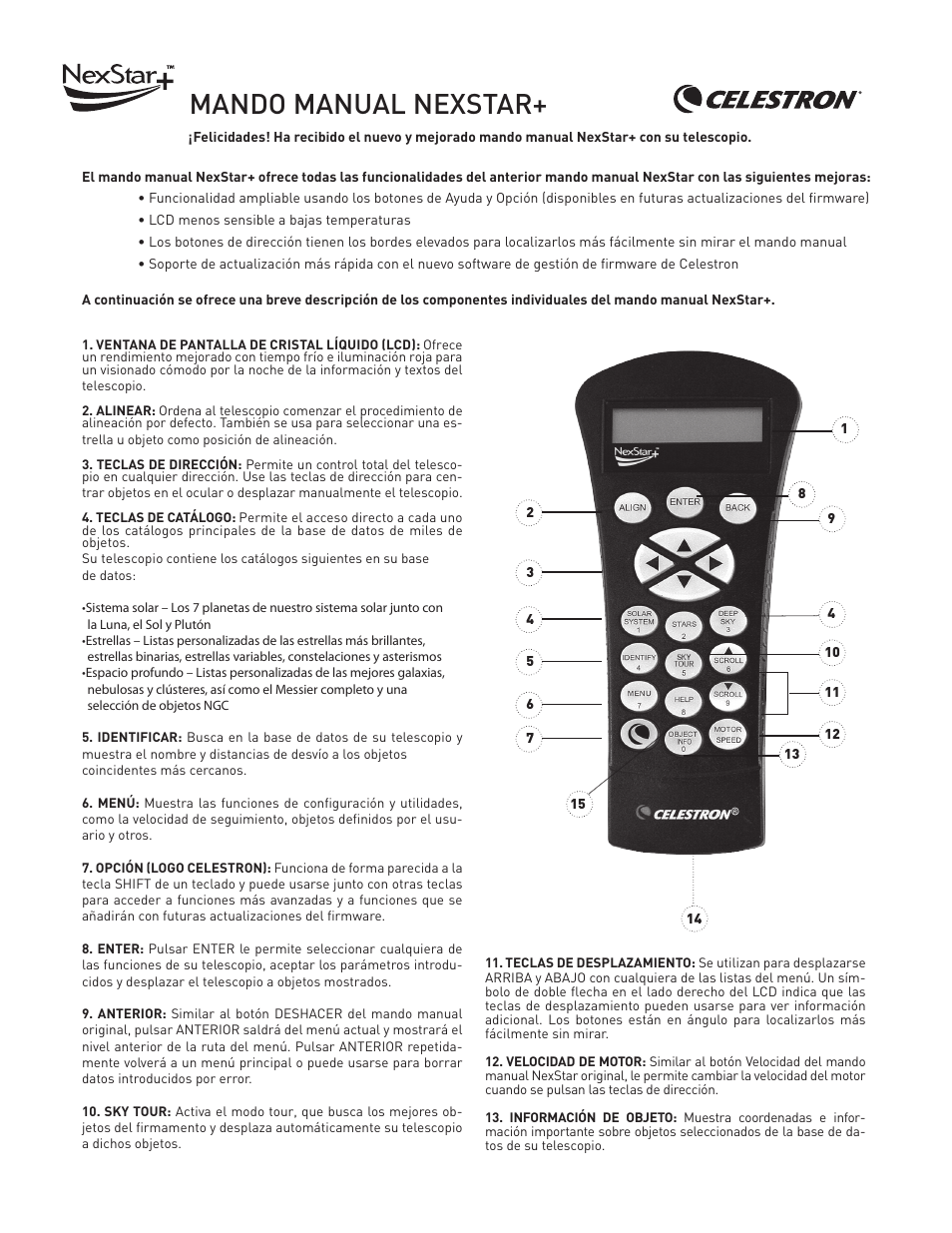 Nexstar_plus_hc_addendum_spanish, Mando manual nexstar | Celestron CGX Equatorial 800 HD Telescope User Manual | Page 9 / 10