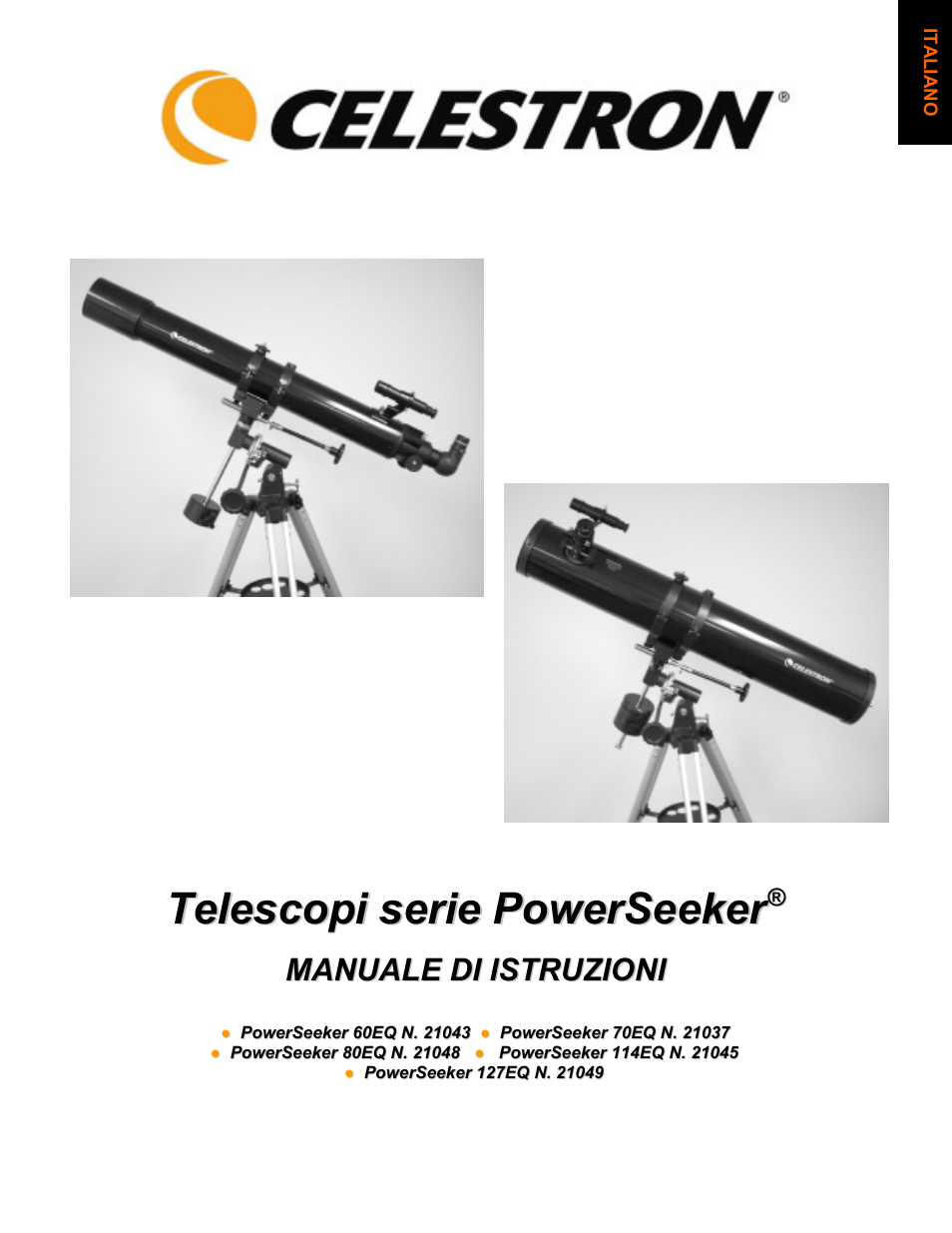 Italiano | Celestron PowerSeeker 70 70mm f/10 AZ Refractor Telescope User Manual | Page 121 / 151