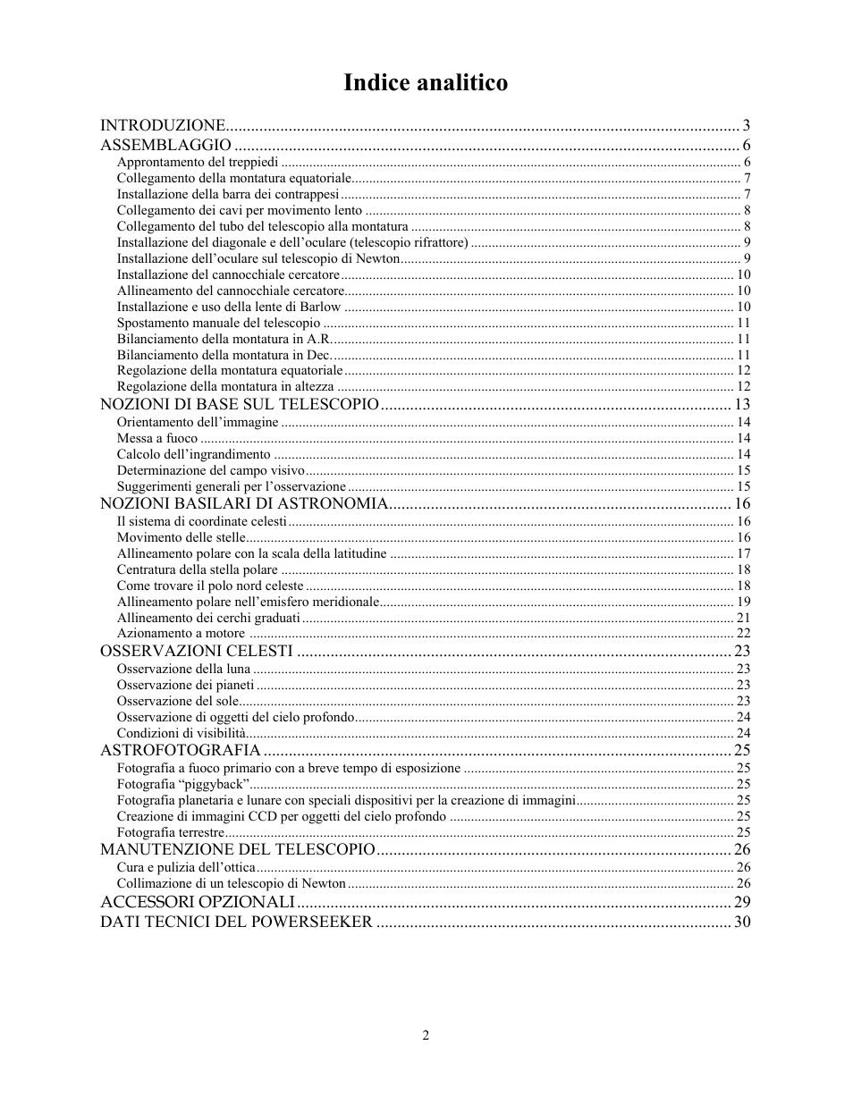 Indice analitico | Celestron PowerSeeker 70 70mm f/10 AZ Refractor Telescope User Manual | Page 122 / 151