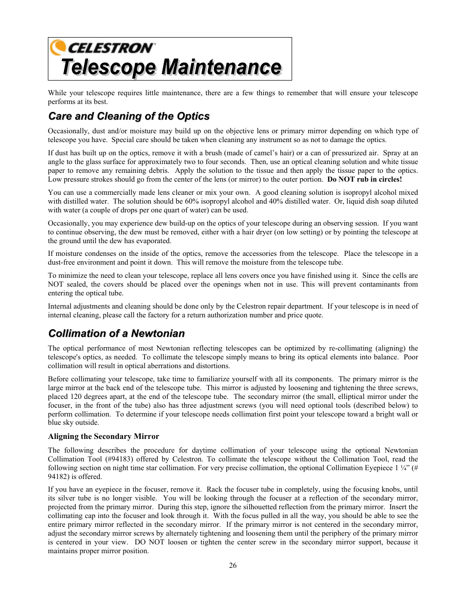 Celestron PowerSeeker 70 70mm f/10 AZ Refractor Telescope User Manual | Page 26 / 151