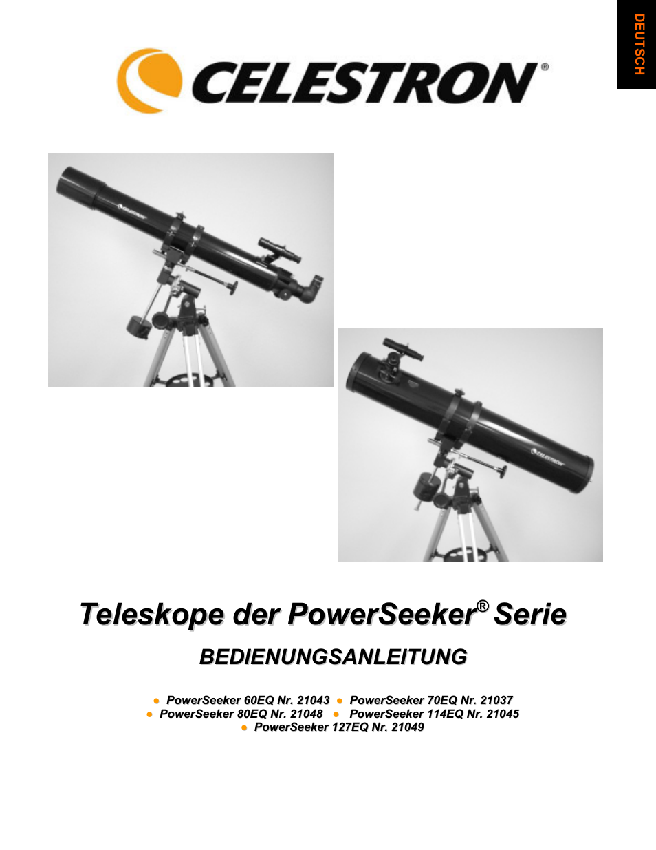 Deutsch | Celestron PowerSeeker 70 70mm f/10 AZ Refractor Telescope User Manual | Page 31 / 151