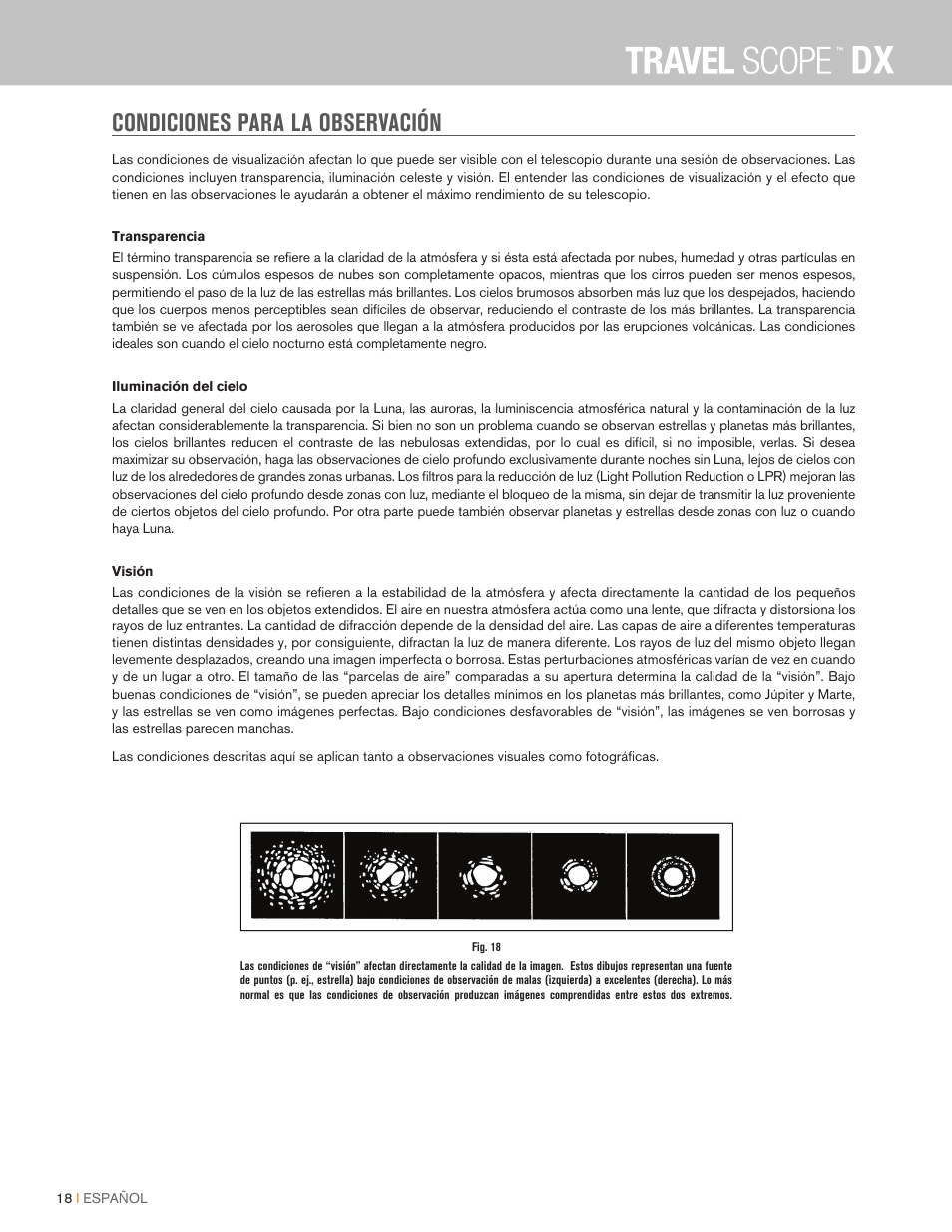 Condiciones para la observación | Celestron Travel Scope DX 60mm f/6 AZ Refractor Telescope Digiscoping Kit User Manual | Page 110 / 115