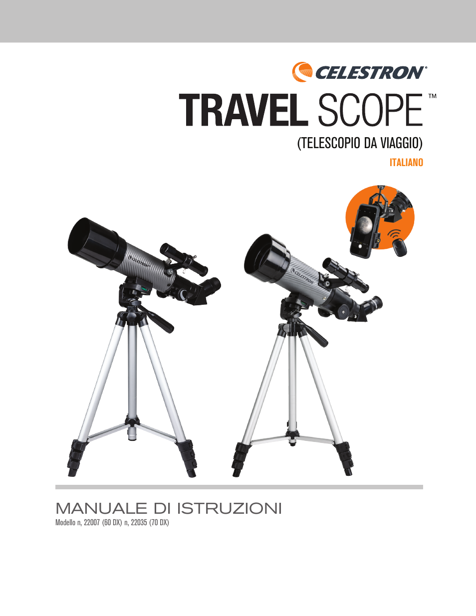 Manuale di istruzioni, Telescopio da viaggio) | Celestron Travel Scope DX 60mm f/6 AZ Refractor Telescope Digiscoping Kit User Manual | Page 70 / 115