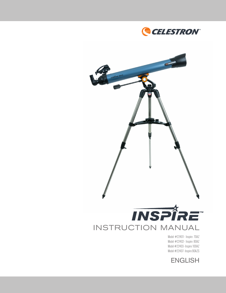 Celestron Inspire 100AZ 100mm f/6.6 Alt-Az Refractor Telescope User Manual | 40 pages