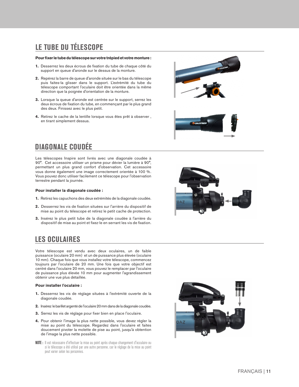 Celestron Inspire 100AZ 100mm f/6.6 Alt-Az Refractor Telescope User Manual | Page 11 / 40