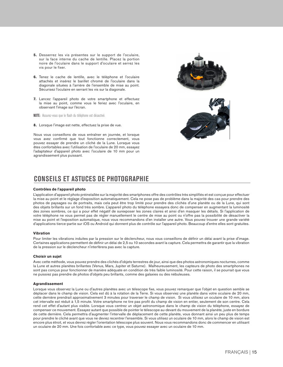 Conseils et astuces de photographie | Celestron Inspire 100AZ 100mm f/6.6 Alt-Az Refractor Telescope User Manual | Page 15 / 40