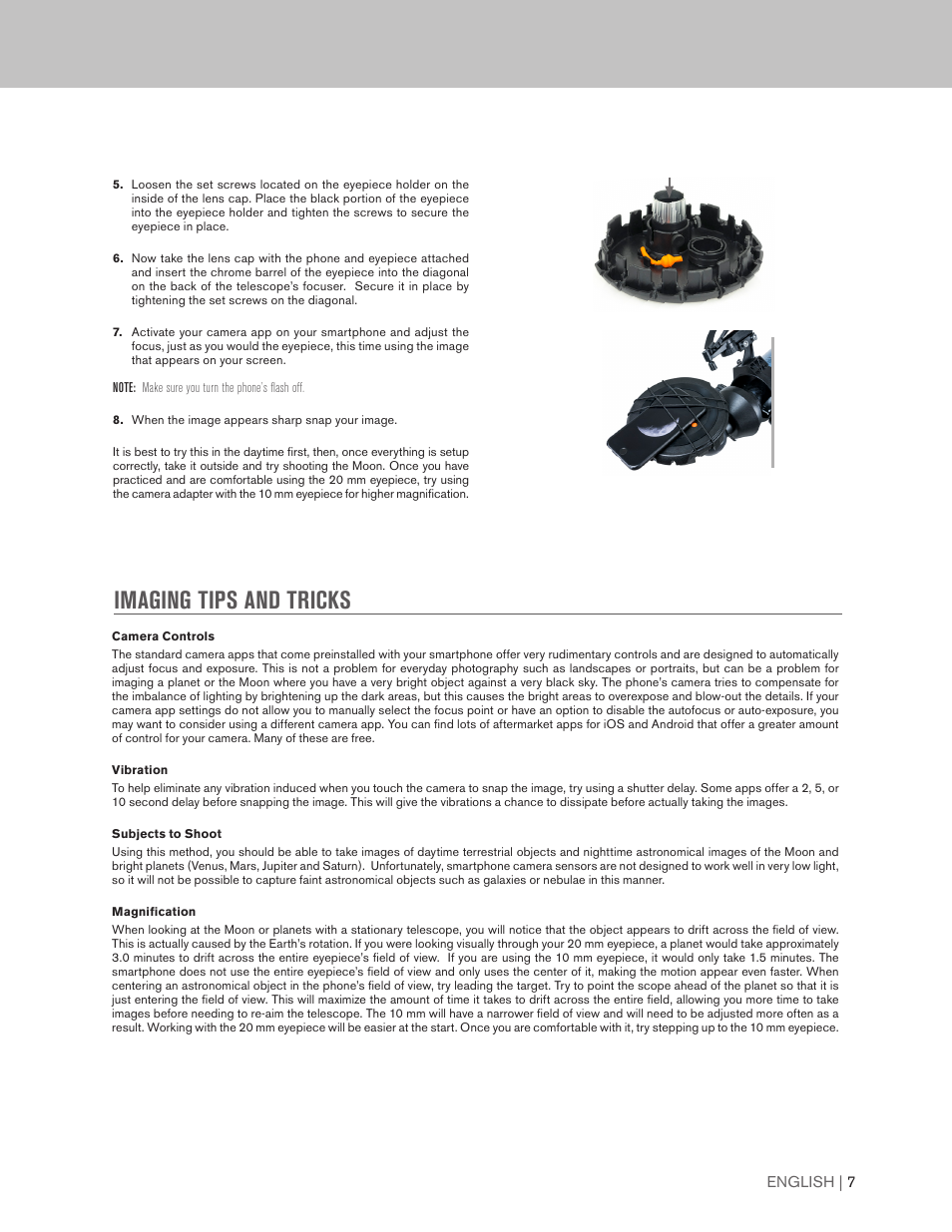 Imaging tips and tricks | Celestron Inspire 100AZ 100mm f/6.6 Alt-Az Refractor Telescope User Manual | Page 7 / 40