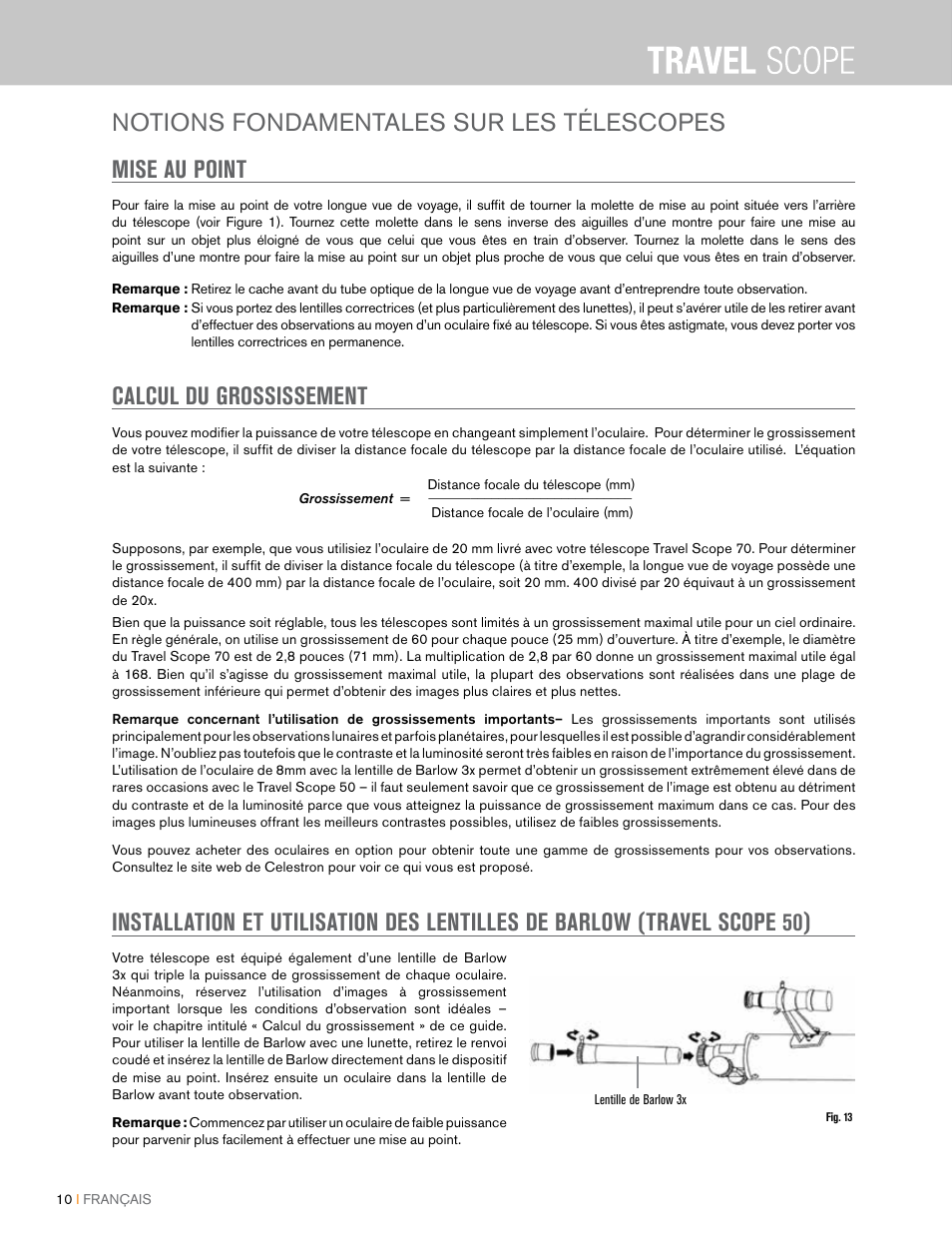 Calcul du grossissement | Celestron Travel Scope 80mm f/5 AZ Refractor Telescope Kit User Manual | Page 30 / 100