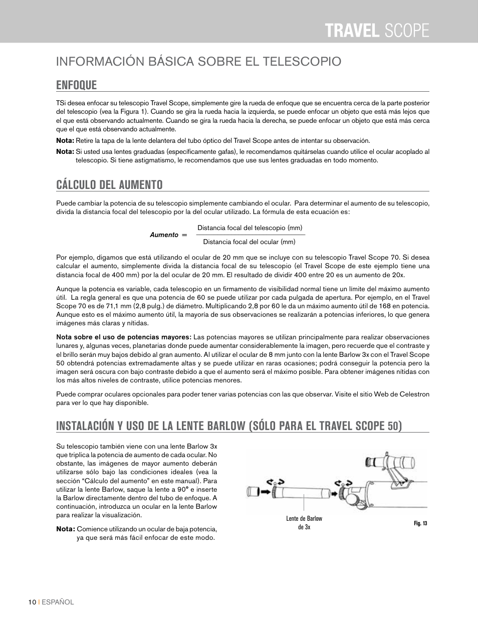 Información básica sobre el telescopio enfoque, Cálculo del aumento | Celestron Travel Scope 80mm f/5 AZ Refractor Telescope Kit User Manual | Page 70 / 100