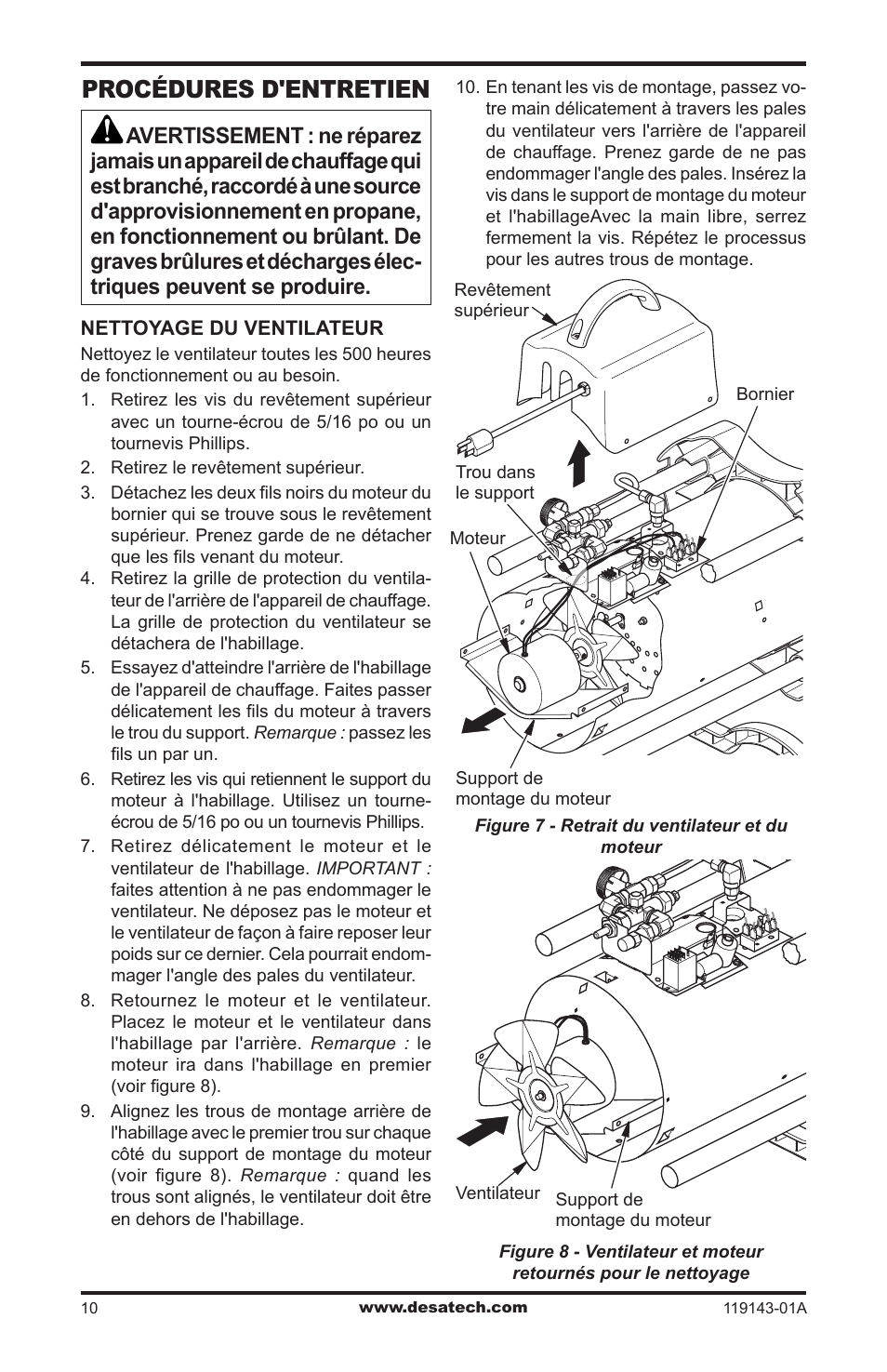 Procédures d'entretien | Desa TB111 User Manual | Page 46 / 56