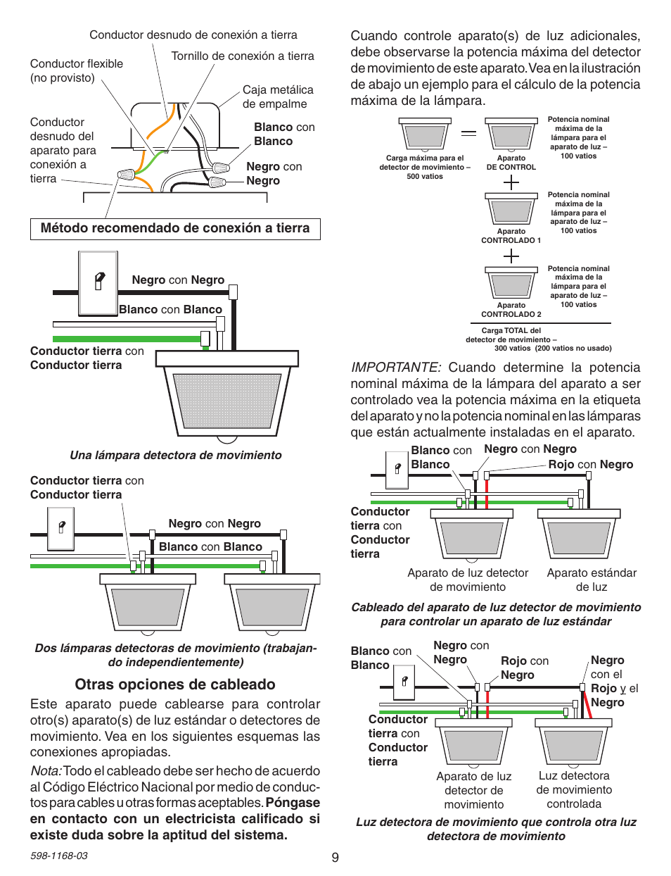 Otras opciones de cableado, Método recomendado de conexión a tierra | Desa PF-4305 User Manual | Page 9 / 12