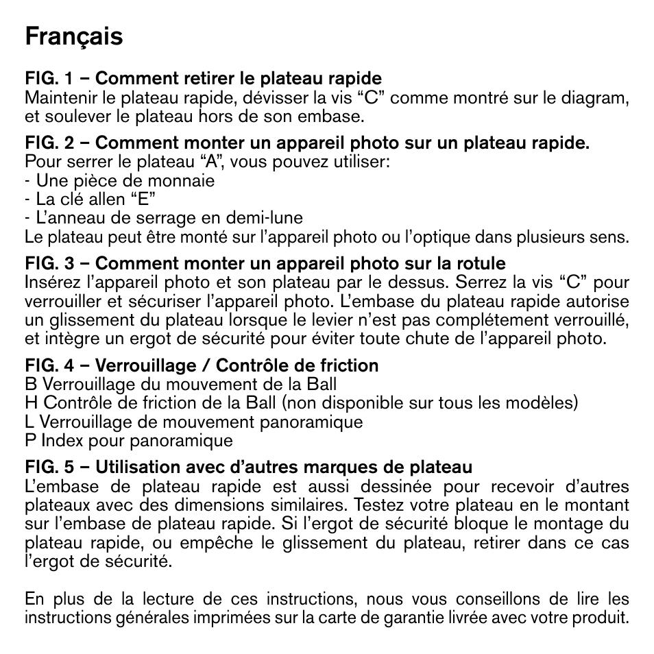 Français | Gitzo GH1382TQD Series 1 Traveler Center Ball Head with Arca-Type Screw Knob QR Receiver User Manual | Page 9 / 16