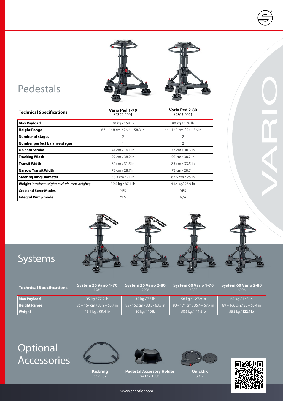 Optional accessories, Systems, Pedestals | Sachtler Vario Ped 2-80 User Manual | Page 2 / 2