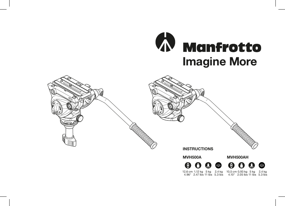 Manfrotto MVH500A Fluid Drag Video Head with MVT502AM Tripod and Carry Bag User Manual | 22 pages