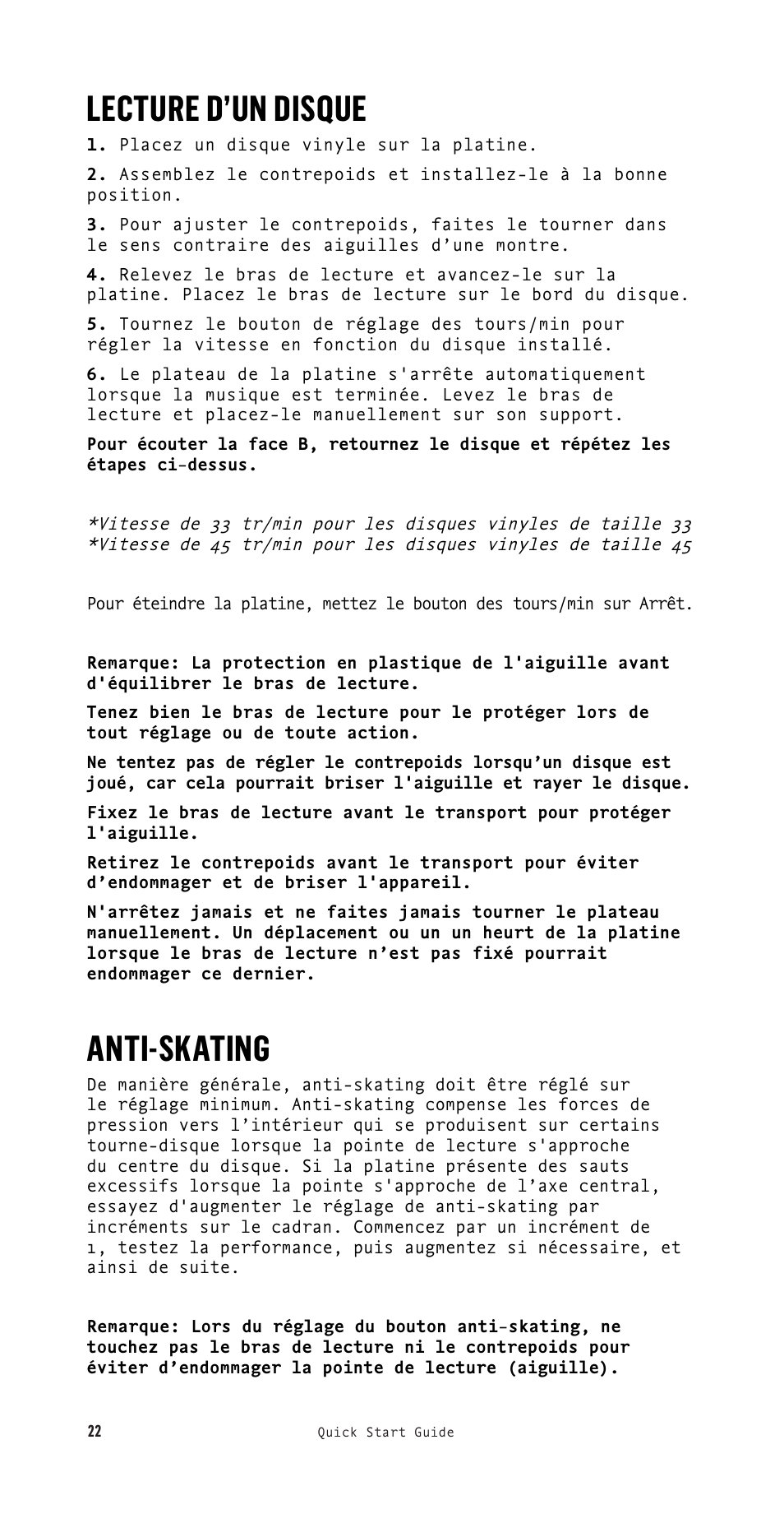 Lecture d’un disque, Anti-skating | House of Marley Stir It Up Semi-Automatic Two-Speed Turntable with Bluetooth & USB User Manual | Page 23 / 91