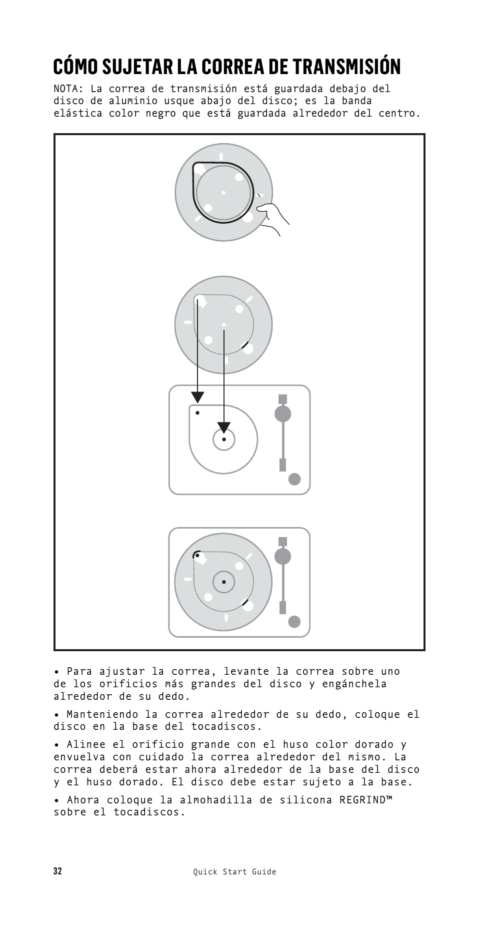 Cómo sujetar la correa de transmisión | House of Marley Stir It Up Semi-Automatic Two-Speed Turntable with Bluetooth & USB User Manual | Page 33 / 91
