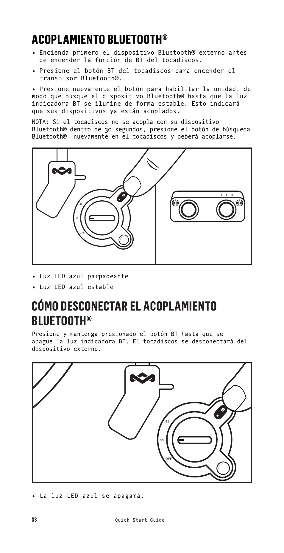 Acoplamiento bluetooth, Cómo desconectar el acoplamiento bluetooth | House of Marley Stir It Up Semi-Automatic Two-Speed Turntable with Bluetooth & USB User Manual | Page 34 / 91