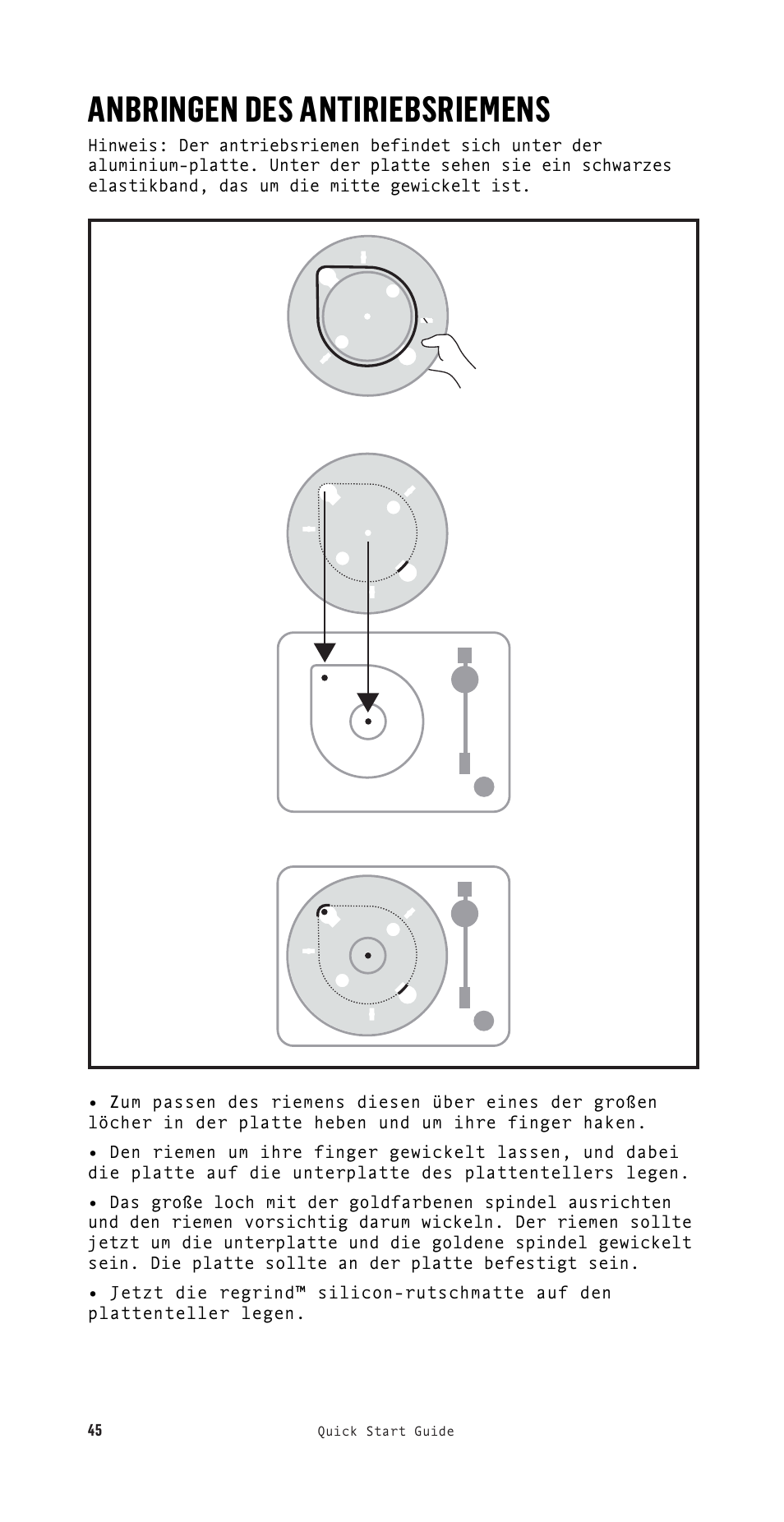Anbringen des antiriebsriemens | House of Marley Stir It Up Semi-Automatic Two-Speed Turntable with Bluetooth & USB User Manual | Page 46 / 91