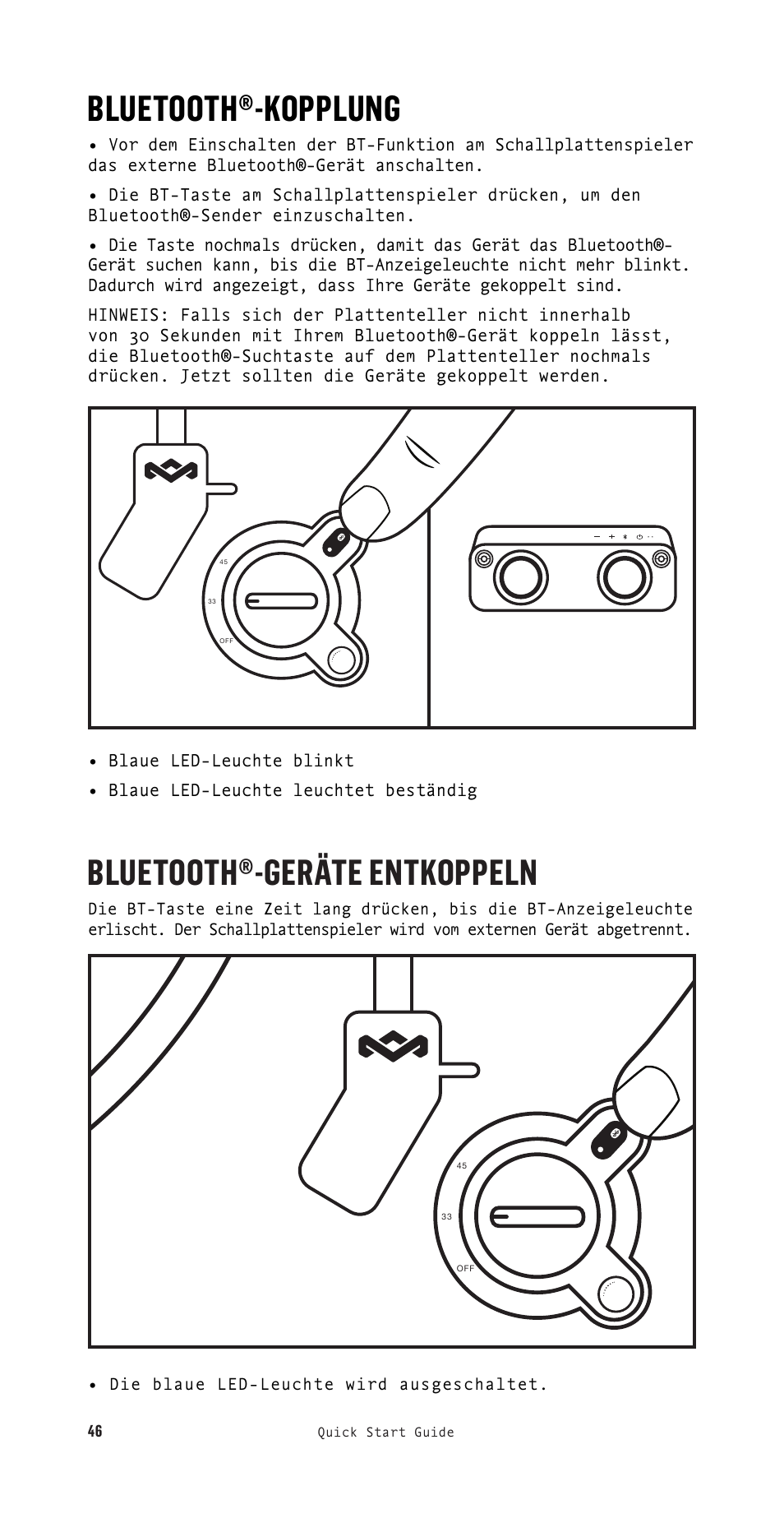 Bluetooth®-kopplung, Bluetooth®-geräte entkoppeln | House of Marley Stir It Up Semi-Automatic Two-Speed Turntable with Bluetooth & USB User Manual | Page 47 / 91