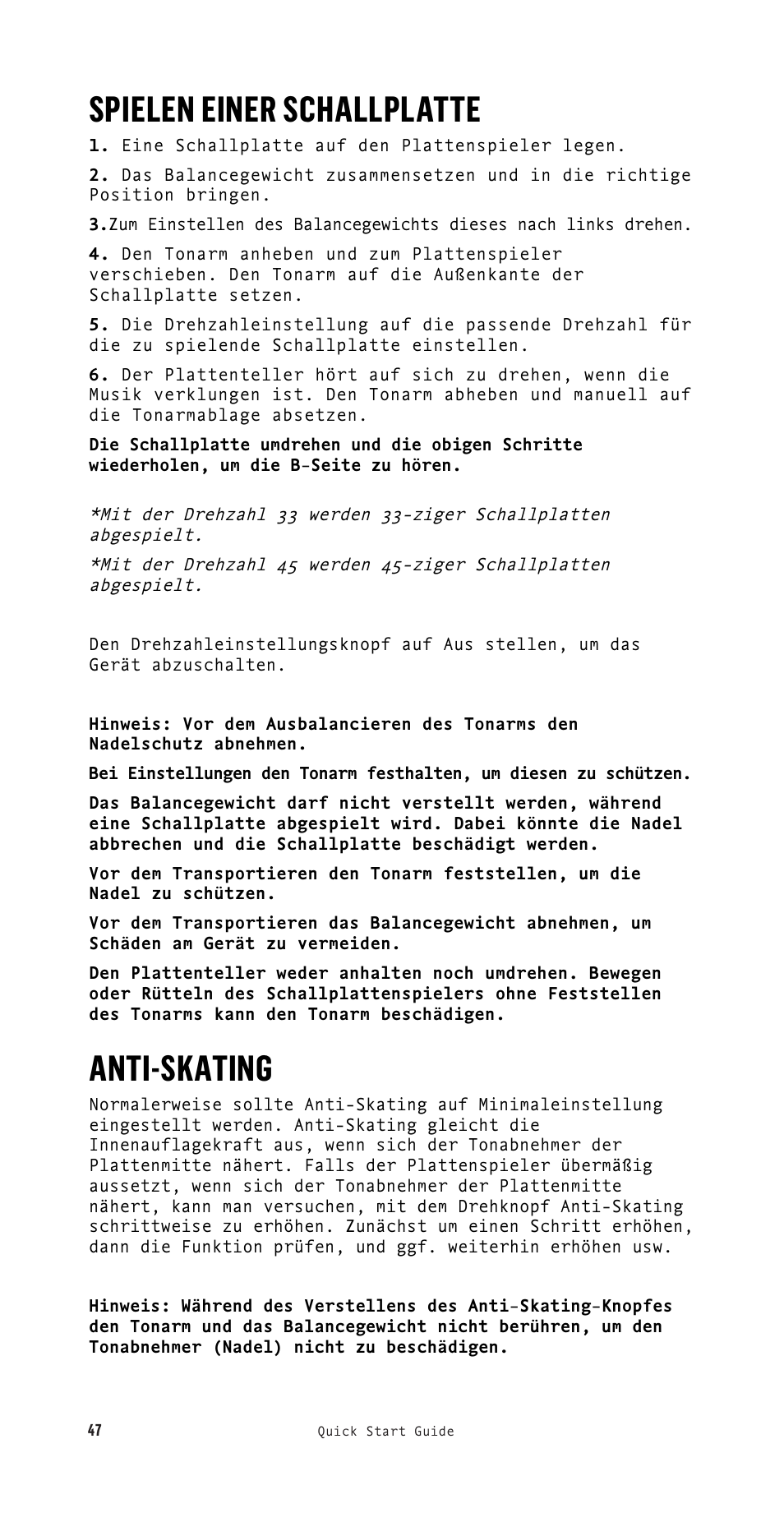 Spielen einer schallplatte, Anti-skating | House of Marley Stir It Up Semi-Automatic Two-Speed Turntable with Bluetooth & USB User Manual | Page 48 / 91