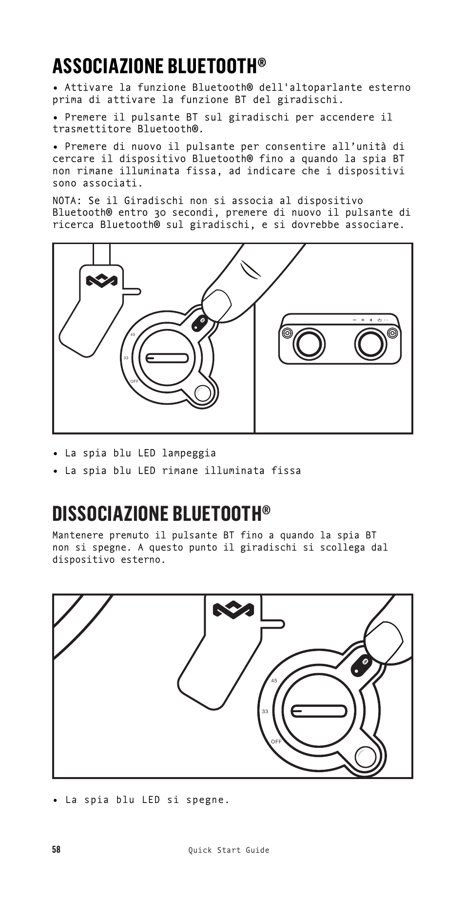 Associazione bluetooth, Dissociazione bluetooth | House of Marley Stir It Up Semi-Automatic Two-Speed Turntable with Bluetooth & USB User Manual | Page 59 / 91
