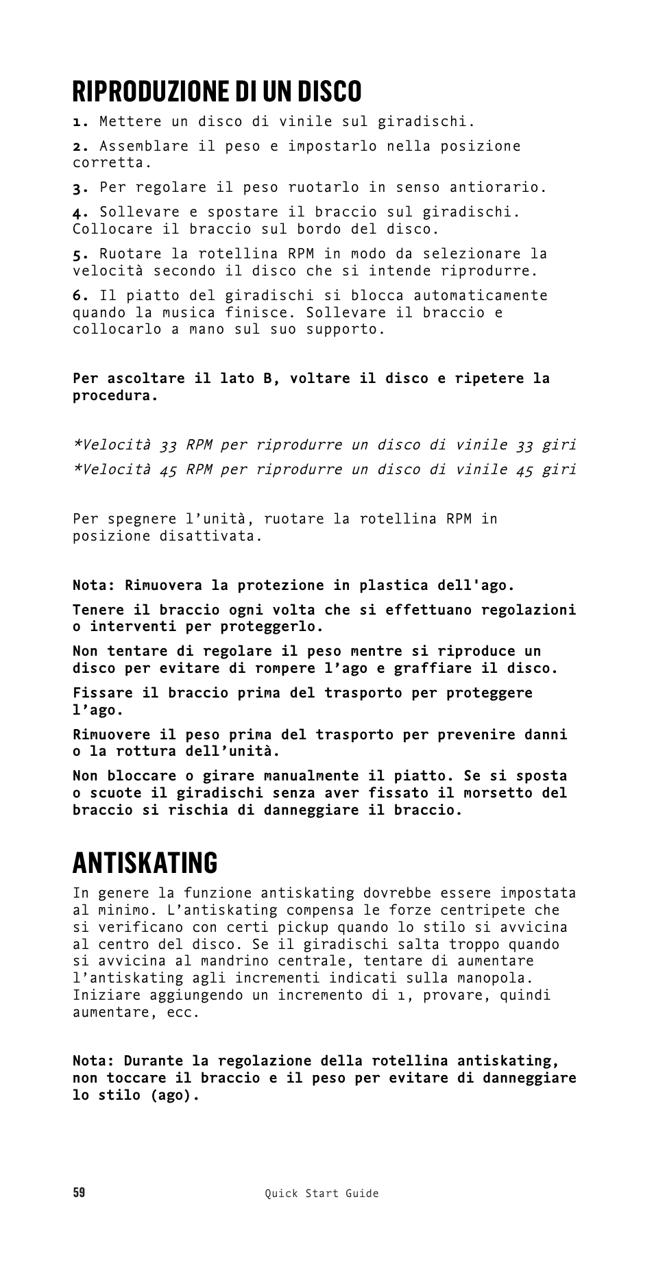 Riproduzione di un disco, Antiskating | House of Marley Stir It Up Semi-Automatic Two-Speed Turntable with Bluetooth & USB User Manual | Page 60 / 91