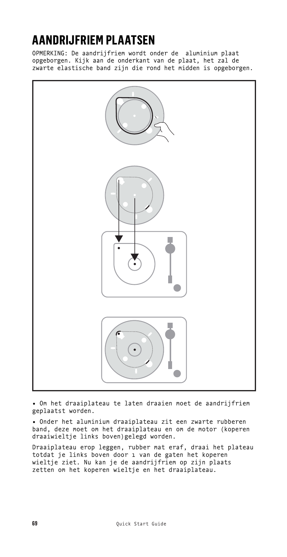 Aandrijfriem plaatsen | House of Marley Stir It Up Semi-Automatic Two-Speed Turntable with Bluetooth & USB User Manual | Page 70 / 91